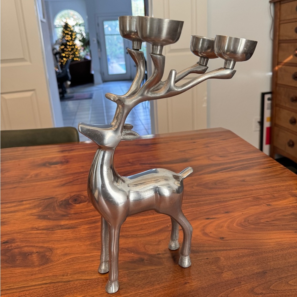 Vtg MCM Christmas Reindeer Candle Holder 4 Ball Candelabra